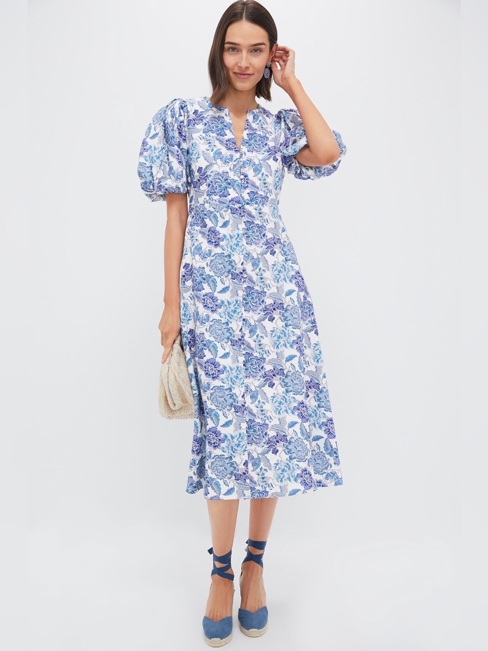 Hyacinth House Steel Blue Floral Brody Midi Dress